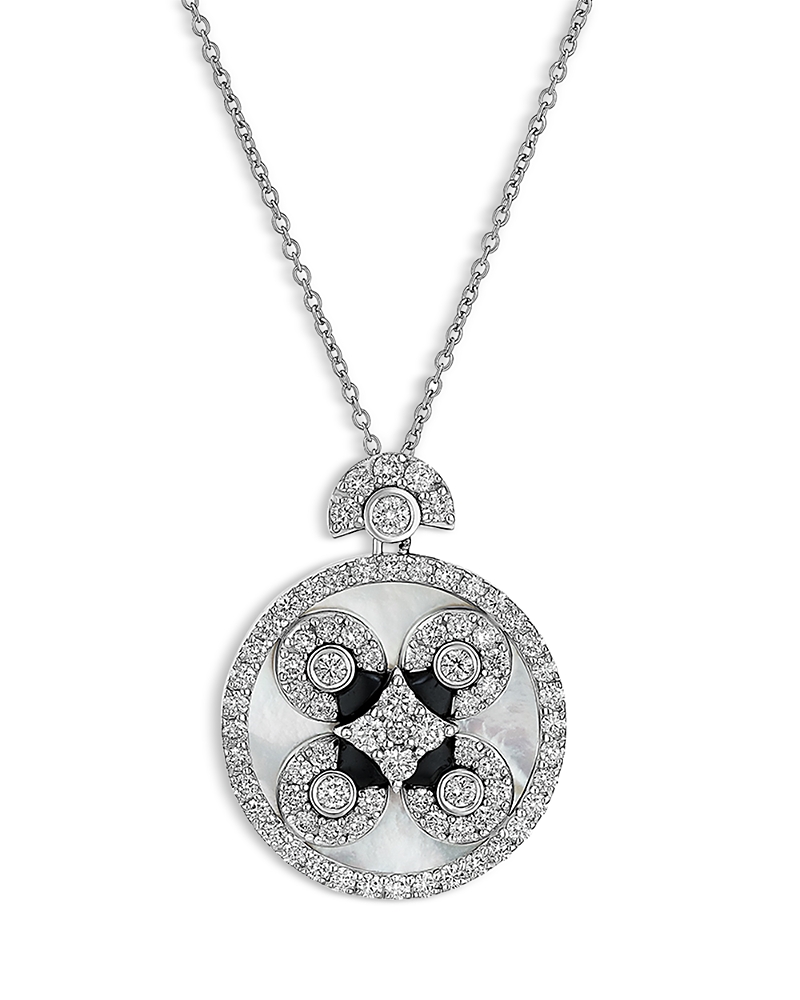 Miseno Jewelry 18k White Gold Baia Mother Of Pearl, Onyx, & Diamond Pendant Necklace, 16-18 In White