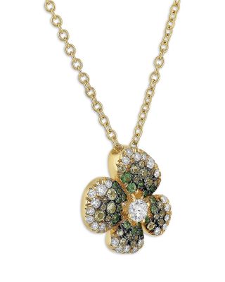 18K Yellow Gold Ischia Diamond & Tsavorite Clover Pendant Necklace, 16"-18"