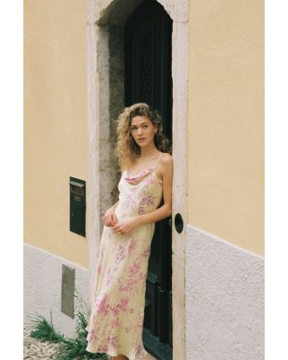 Elyria Oona Yellow Satin Maxi Dress