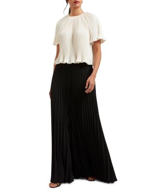 Pleated Crepe Wide Leg Pants