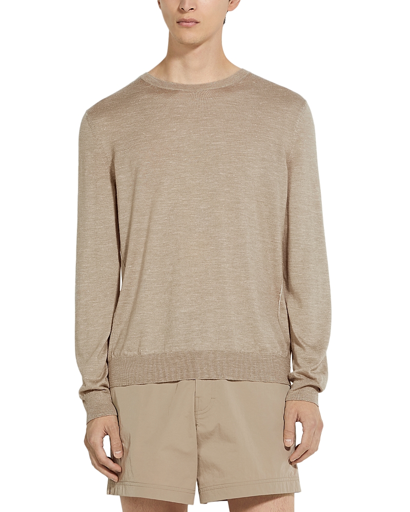 Zegna Ribbed Cashmere Crewneck Sweater In Light Taupe