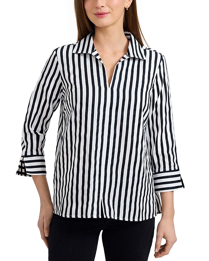 Foxcroft Agnes Long Sleeve Striped Cotton Shirt
