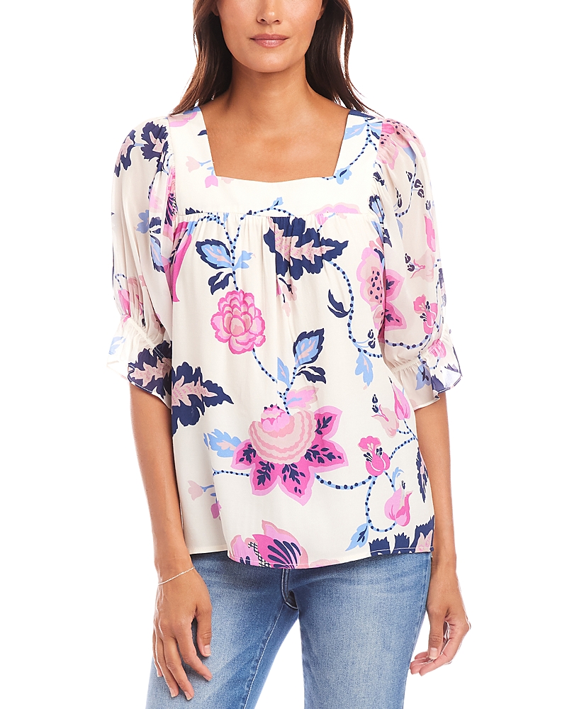 Karen Kane Print Ruffle Cuff Square Neck Top In Multi