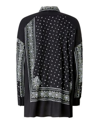 Printed Drawstring Hem Blouse