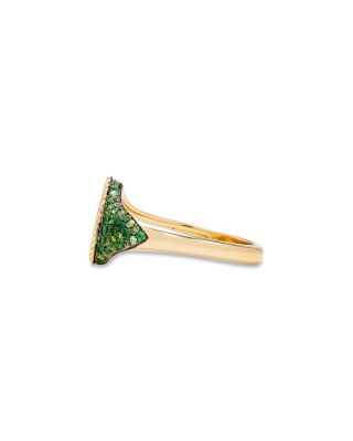 9K Yellow Gold Tsavorite Pav&eacute; Baby Chevaliere Poire Signet Ring