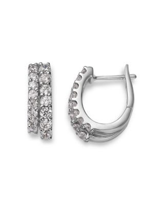 Diamond Double Huggie Hoop Earrings in 14K White Gold, 1.0 tcw