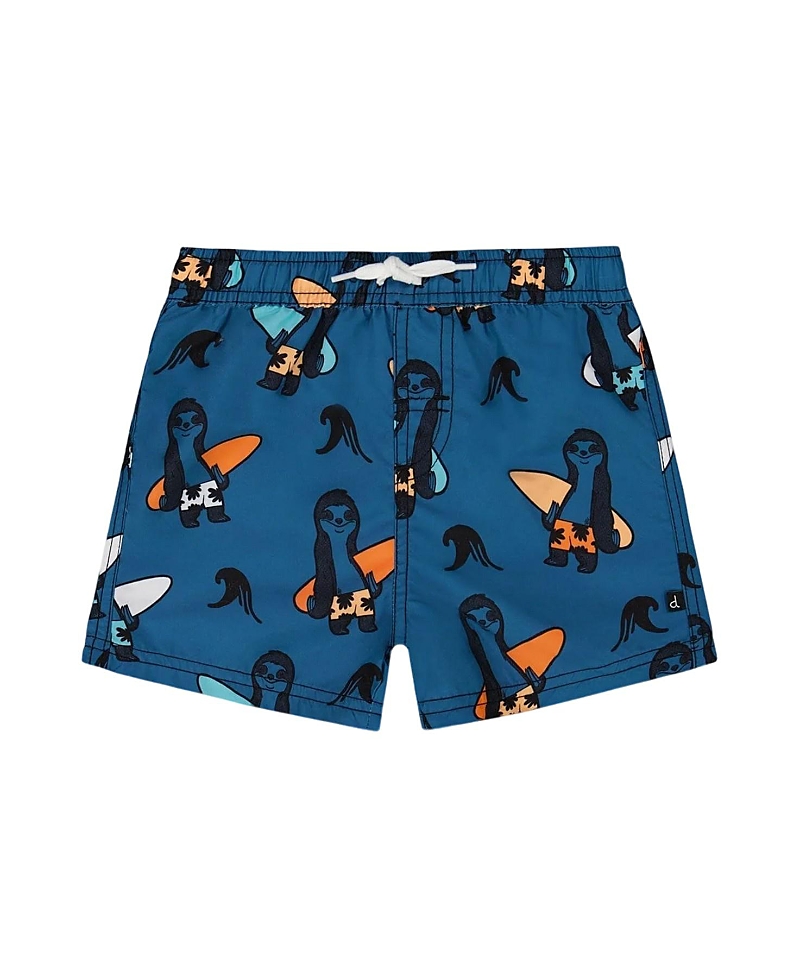 Deux Par Deux Baby Boy's Printed Swim Trunks Orange Sloths On Navy Blue In Orange Sloths On Navy Blue
