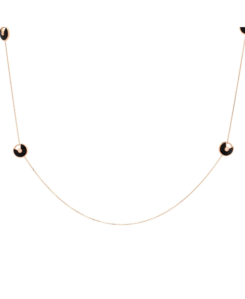 Pre-owned Pre-owned Cartier Cartier Amulette De Cartier Station Long Necklace 18k Rose Gold With Onyx And Diamonds