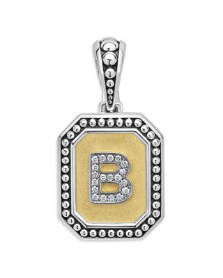 Signature Caviar Sterling Silver & 18K Yellow Gold Octagon Diamond A Initial Charm, 0.05 tcw