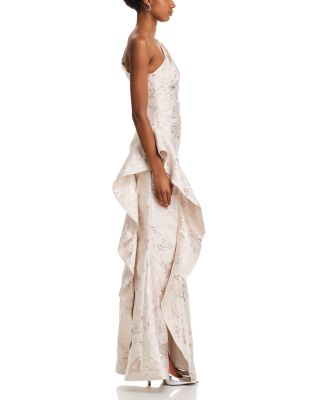 Metallic Jacquard One-Shoulder Gown