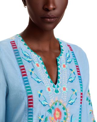 Embroidered Split Neck Swing Dress