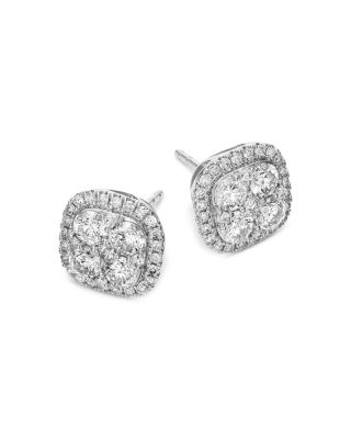 Diamond Halo Stud Earrings in 14K White Gold, 2.0 tcw