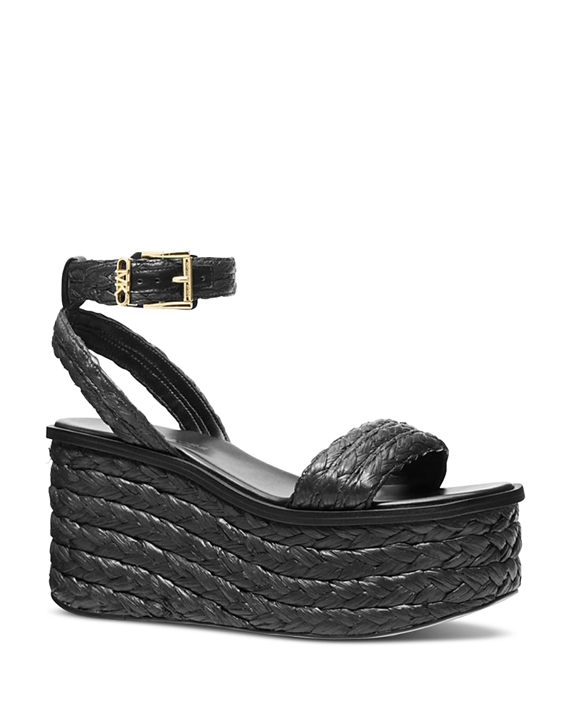 Michael Kors Sandra Straw Platform Sandal In Black