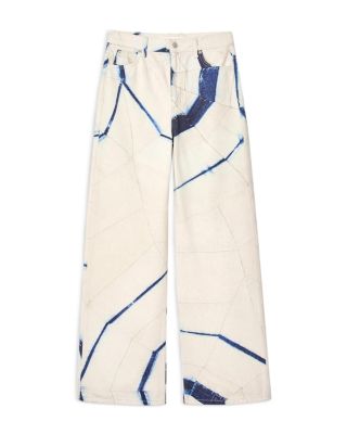 Wide Leg Striped Jeans in Ecru