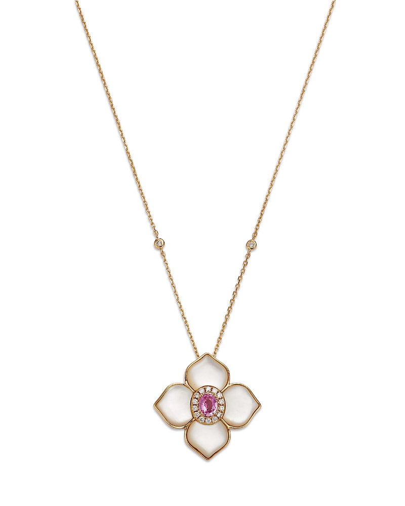 Bloomingdale's Fine Collection Pink Sapphire & Mother Of Pearl Flower Pendant Necklace In 14k Yellow Gold, 18