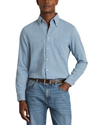 REISS - Minoa Chambray Piqu&eacute; Jersey Button Down Shirt