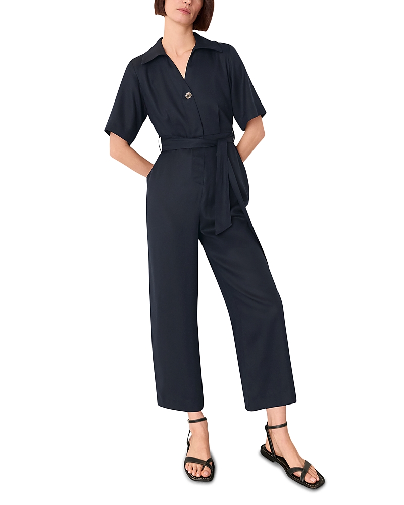 Whistles Button Front Wrap Jumpsuit In Blue