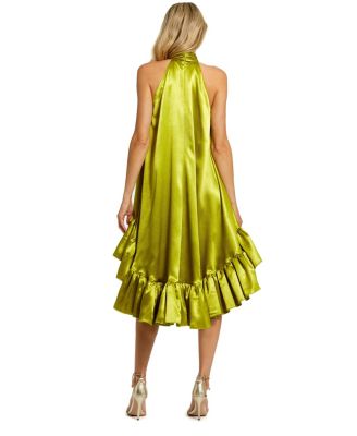 High Neck Satin Mini Dress with Keyhole