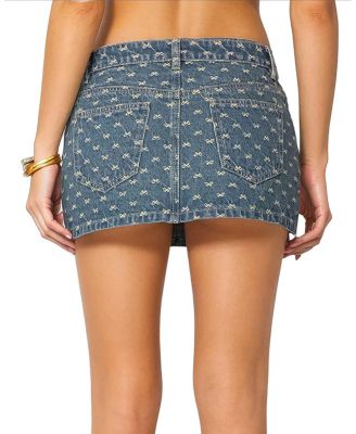 Embroidered Bow Denim Mini Skirt