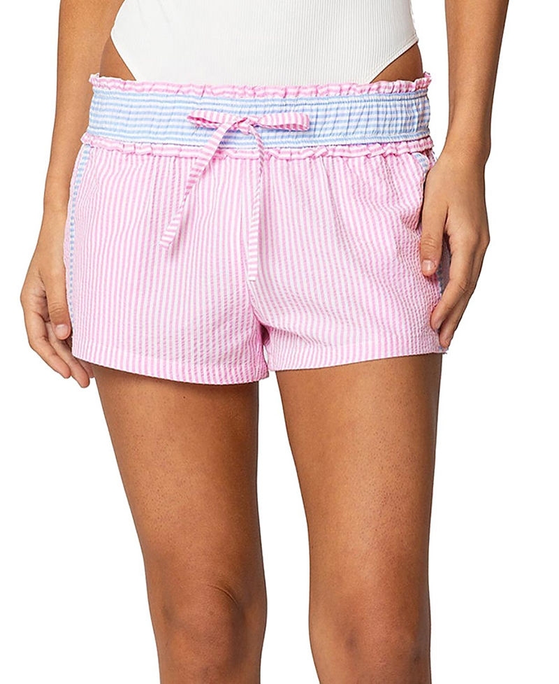 Shop Edikted Baylee Contrast Striped Shorts In Light-pink