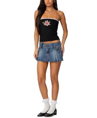 Enora Embroidered Rose Tube Top