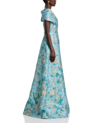 Metallic Jacquard Asymmetrical Gown