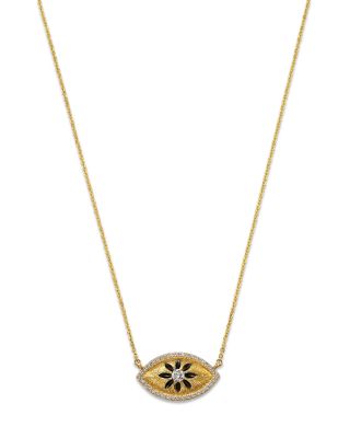 Diamond Evil Eye Flower Pendant Necklace in 14K Yellow Gold, 0.40 tcw  