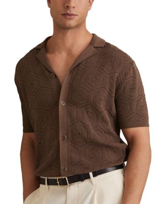 REISS - Royce Short Sleeve Cuban Hexagon Pointelle Shirt