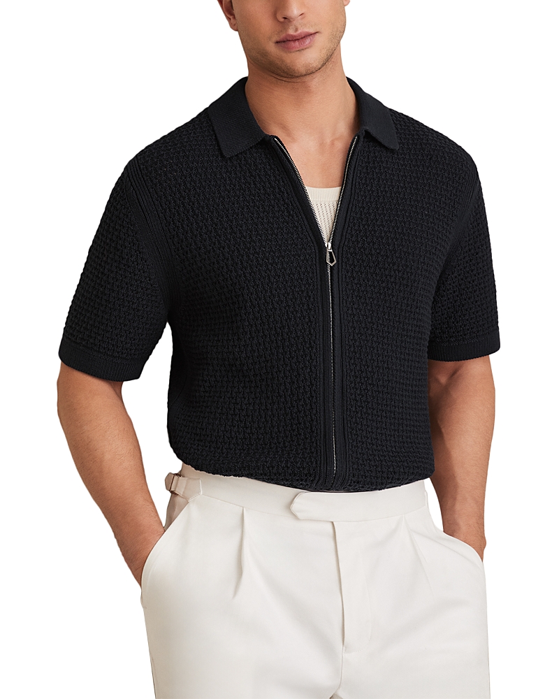 Reiss Comet Short Sleeved Zip Through Textured Shirt