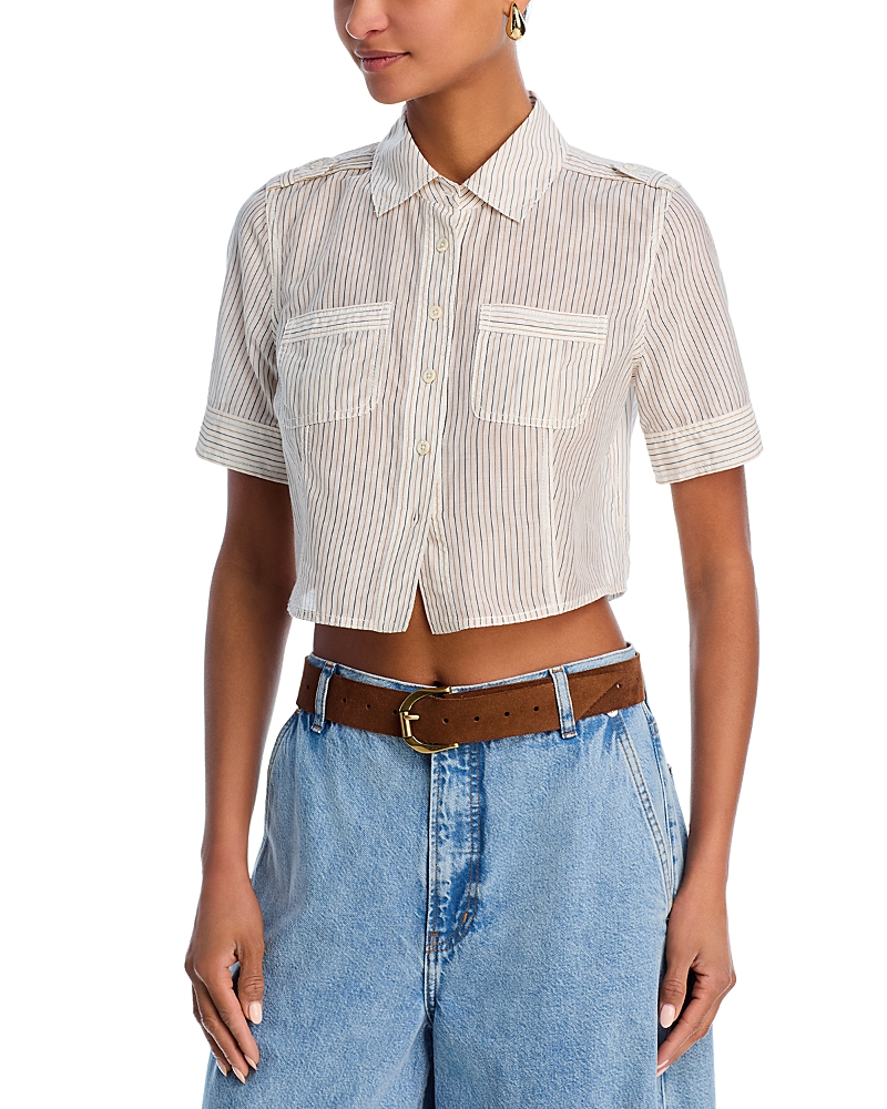 Frame The Stripe Utility Cotton And Silk Shirt In Gray