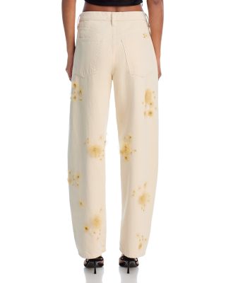 Embellished Low Slung Barrel Jeans in Vanilla Bean