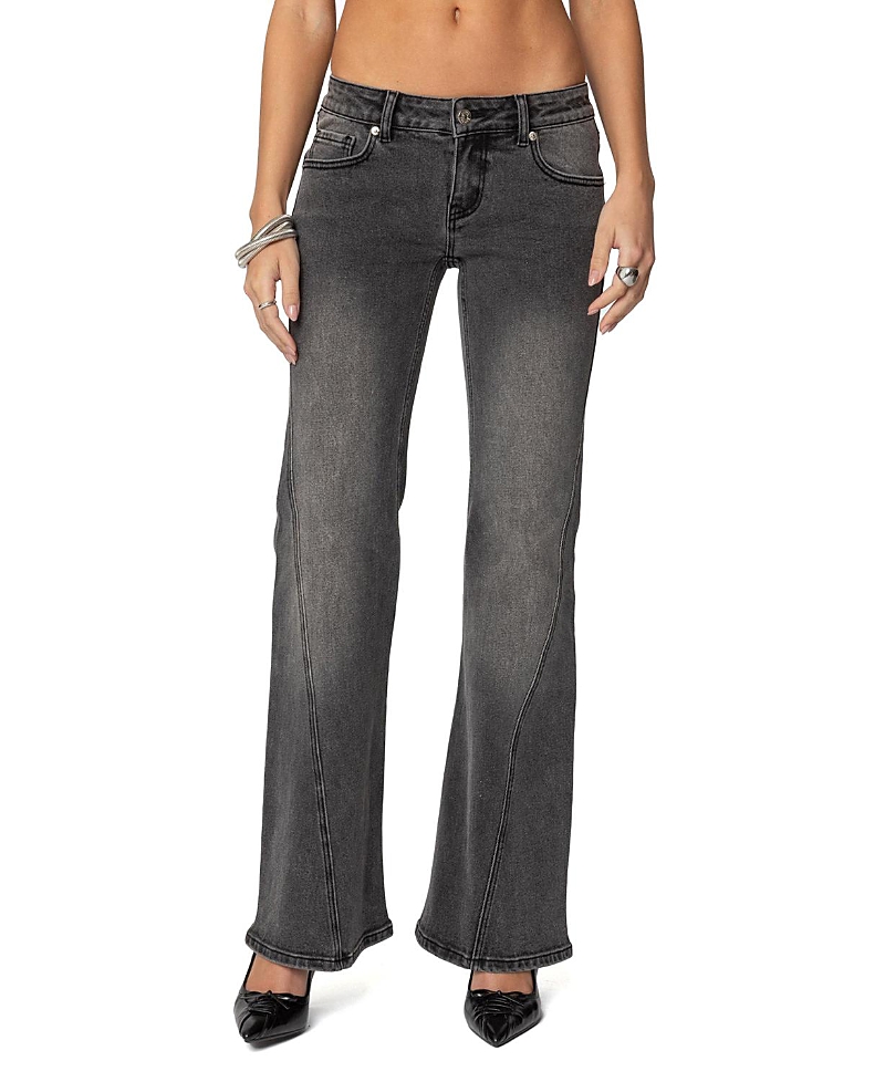 Edikted Colton Boot Cut Low Rise Jeans In Black Wash In Black-washed