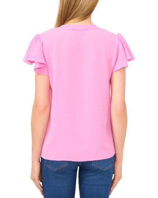 Split Neck Flutter Sleeve Top