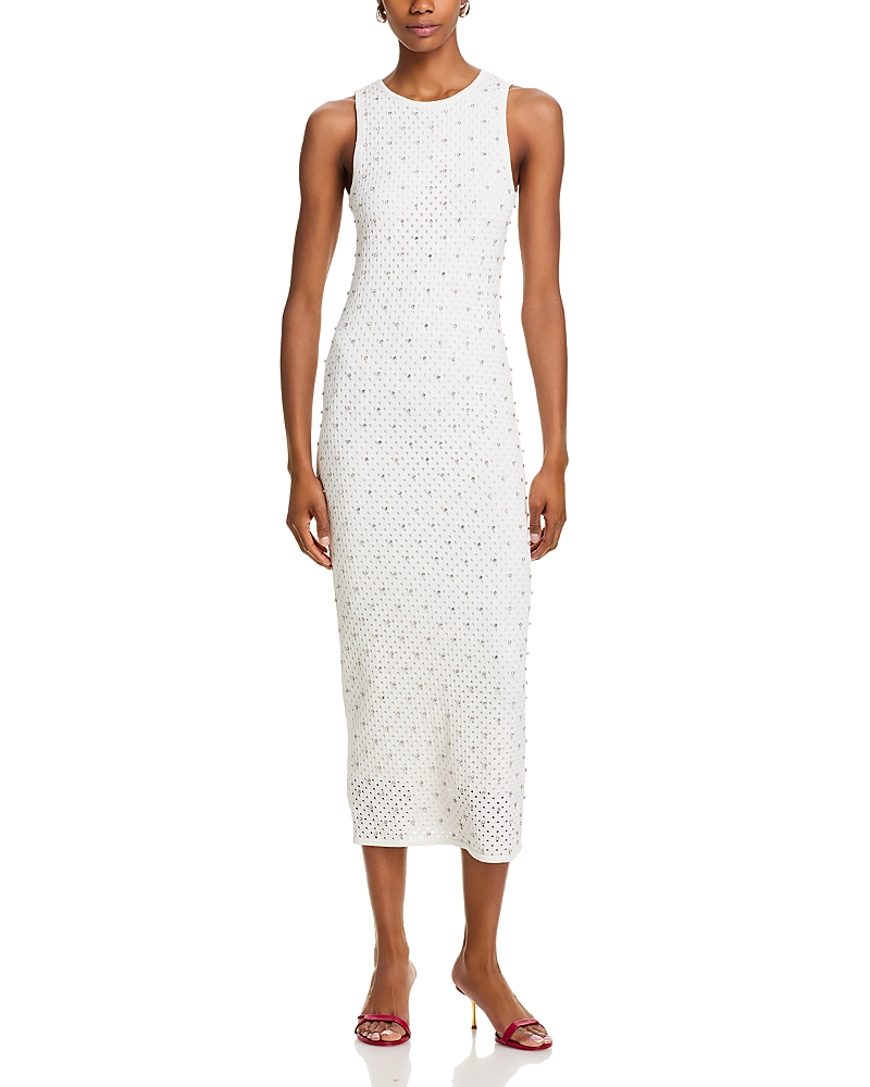 Aqua Rhinestone Knit Midi Dress - Exclusive In White