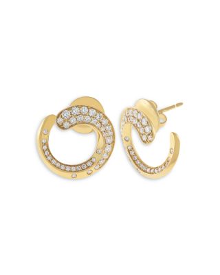 18K Yellow Gold Like Collection Spiral Hoop Earrings with Diamond Pav&eacute;, 0.74 tcw