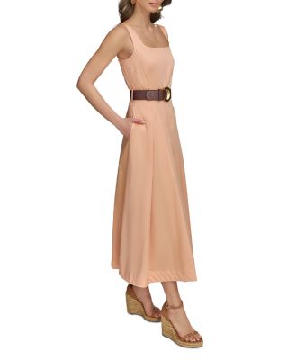 Square Neck Belted A-Line Dress