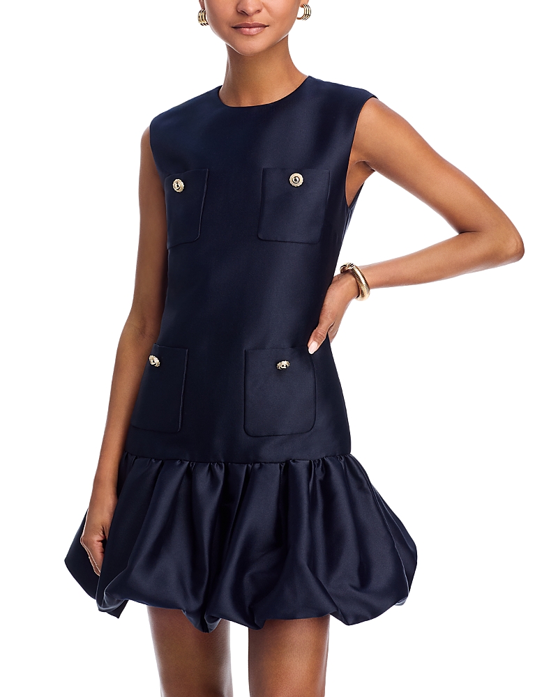 Self-portrait Taffeta Mini Dress With Puffed Skirt In Blue