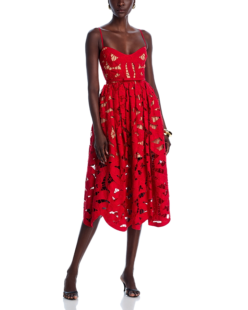 Self-Portrait Red Bow Embroidered Midi Dress Self-Portrait Red Bow Embroidered Midi Dress
