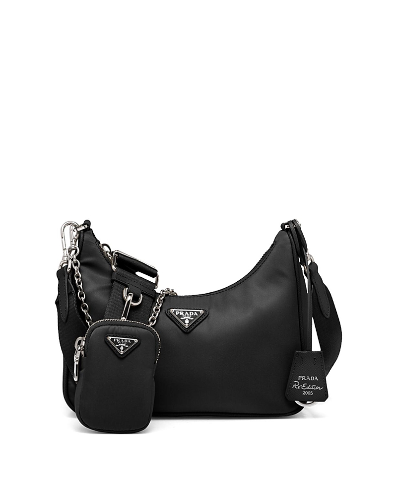 Prada Re-edition 2005 Nylon Chain Shoulder Bag In Black