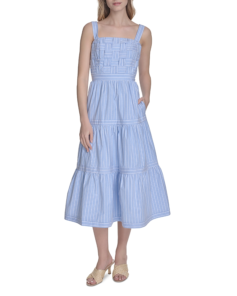 ELIZA J SQUARE NECK TIERED SKIRT MIDI DRESS