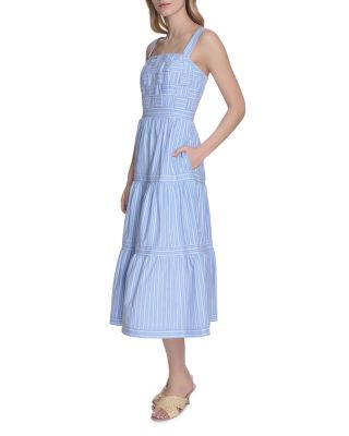 Square Neck Tiered Skirt Midi Dress