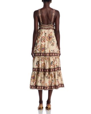 Aura Floral Sand Sleeveless Midi Dress