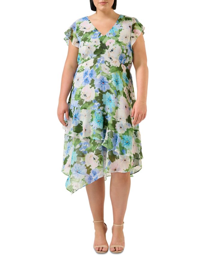 Plus Aqua Floral Midi Dress