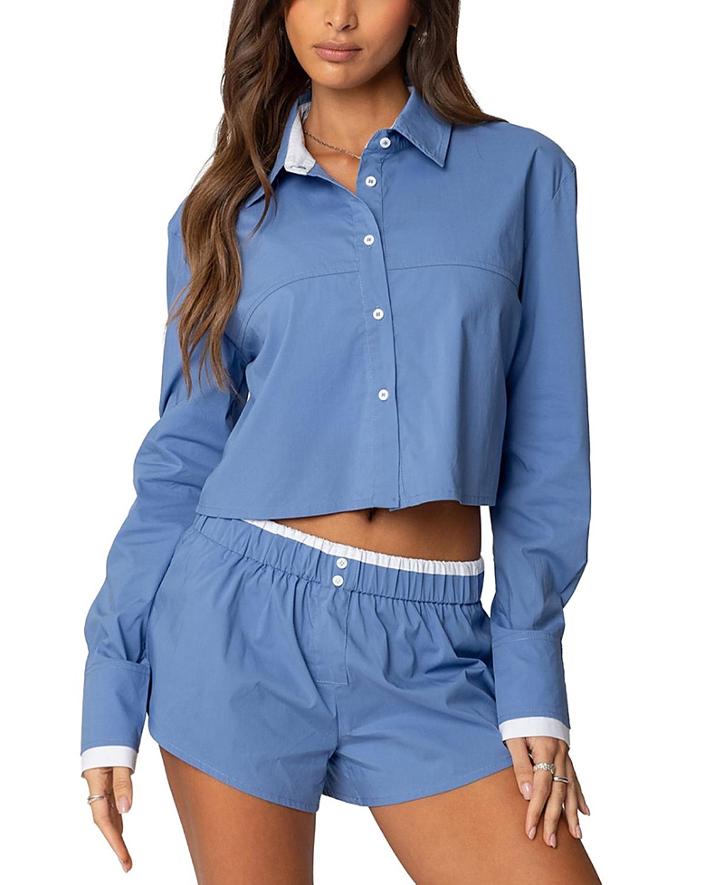 Shop Edikted Danette Oversized Button Up Shirt In Blue