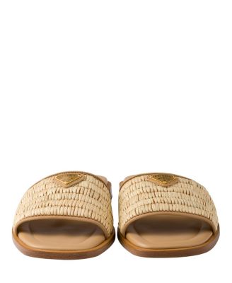 Women's Leather Slides with Crochet Details