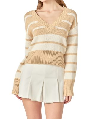 Women's V-neck Striped Sweater
