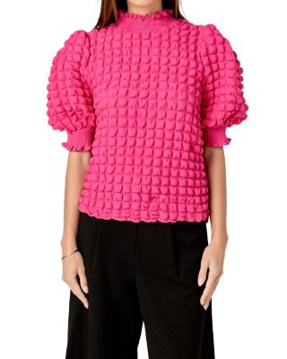 Women's Textured Mock Neck Short Sleeve Blouse