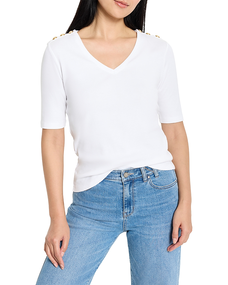 Nzt By Nic+zoe Button Shoulder Elbow Sleeve T-shirt