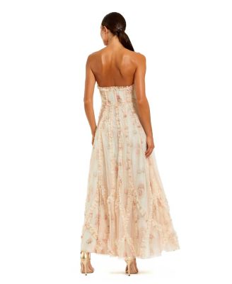 Mesh Micro Ruffle Strapless Gown