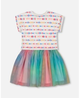  Girls' Bi-Material Dress with Mesh Skirt - Little Kid